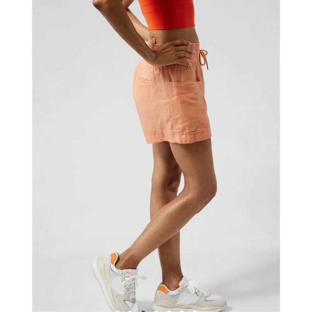 NWT Athleta Cabo 4" Linen Drawstring Shorts Cactus Peach 14 - Picture 3 of 11